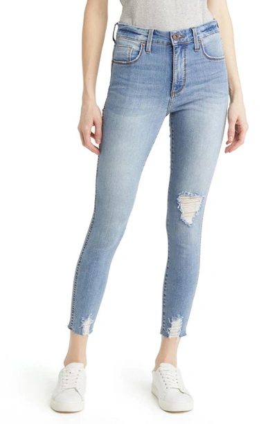Shop Whetherly Cooper Raw Hem High Waist Skinny Jeans In Medium Laguna