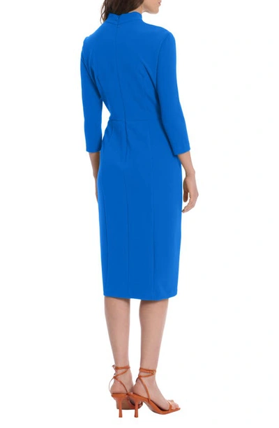 Shop Donna Morgan Crepe Three-quarter Sleeve Sheath Dress In Ocean Blue