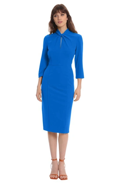 Shop Donna Morgan Crepe Three-quarter Sleeve Sheath Dress In Ocean Blue