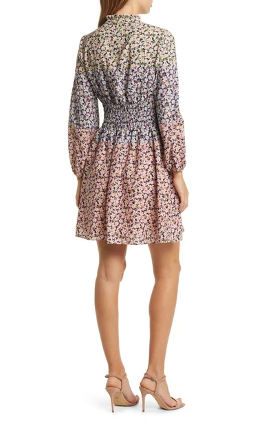 Shop Vince Camuto Floral Smocked Waist Long Sleeve Dress In Blush