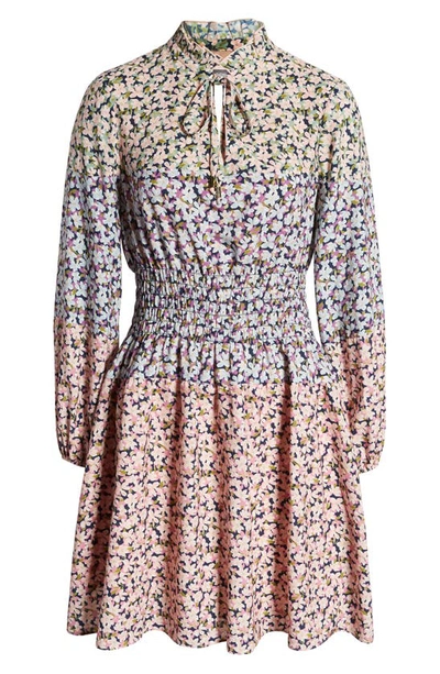 Shop Vince Camuto Floral Smocked Waist Long Sleeve Dress In Blush