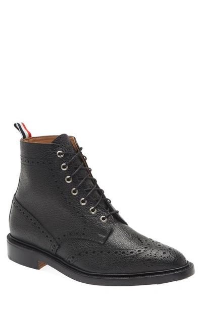 Thom Browne Black Classic Wingtip Boots In Black