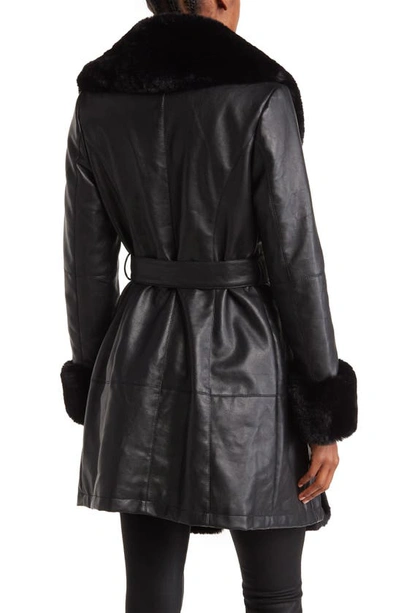Shop Azalea Wang Faux Leather & Faux Fur Belted Short Trench Coat In Black