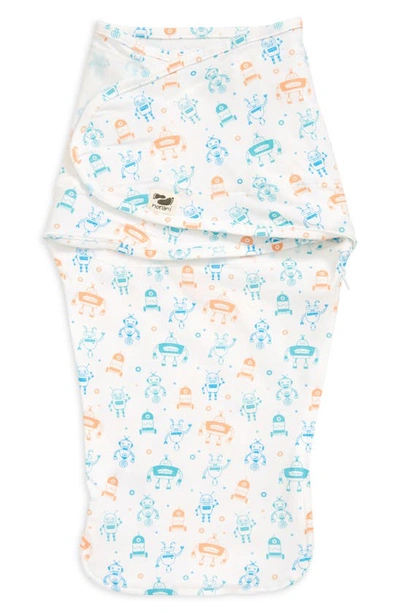 Shop Norani Print Stretch Organic Cotton Swaddle Blanket In Blue/ Green