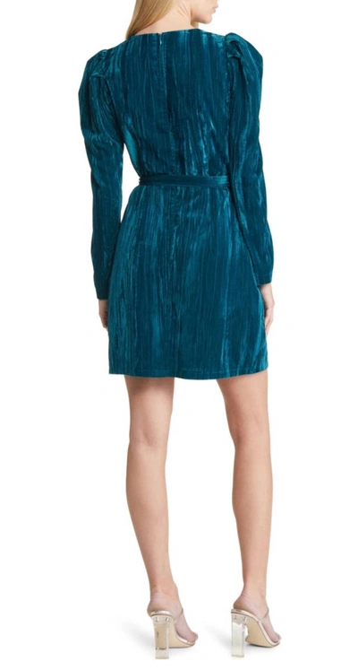 Shop Adelyn Rae Velvet Faux Wrap Dress In Teal In Blue