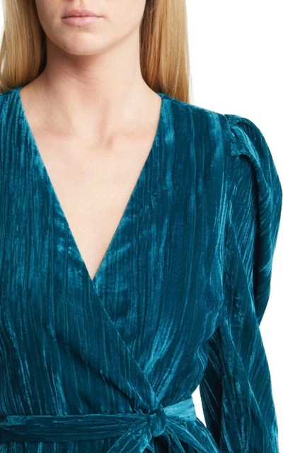 Shop Adelyn Rae Velvet Faux Wrap Dress In Teal In Blue