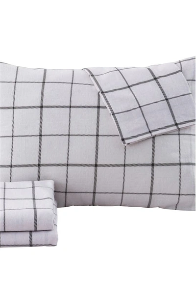 Woven & Weft Turkish Cotton Windowpane Printed Flannel Sheet Set In Windowpane - White / Grey