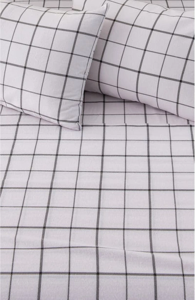 Woven & Weft Turkish Cotton Windowpane Printed Flannel Sheet Set In Windowpane - White / Grey