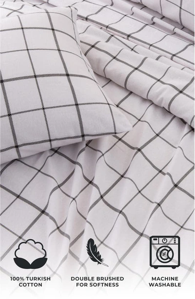 Woven & Weft Turkish Cotton Windowpane Printed Flannel Sheet Set In Windowpane - White / Grey