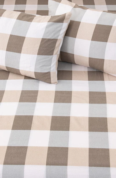 Woven & Weft Turkish Cotton Printed Flannel Sheet Set In Soft Taupe / Pale Grey