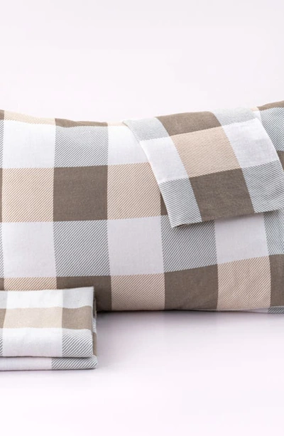 Woven & Weft Turkish Cotton Printed Flannel Sheet Set In Soft Taupe / Pale Grey