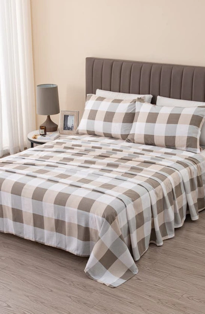 Woven & Weft Turkish Cotton Printed Flannel Sheet Set In Soft Taupe / Pale Grey