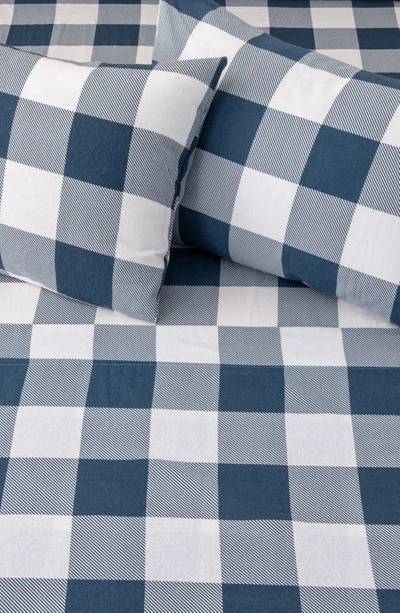 Woven & Weft Turkish Cotton Check Printed Flannel Sheet Set In Buffalo Check - Navy