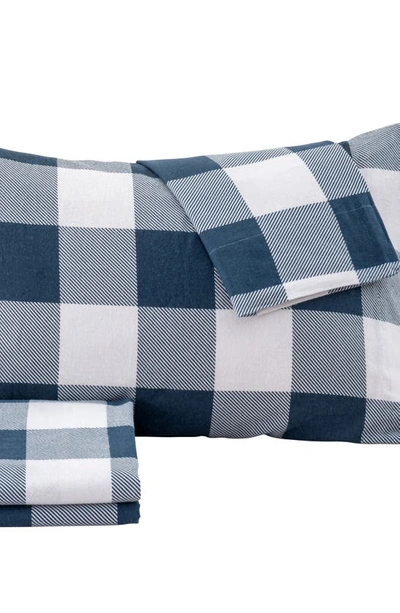 Woven & Weft Turkish Cotton Check Printed Flannel Sheet Set In Buffalo Check - Navy