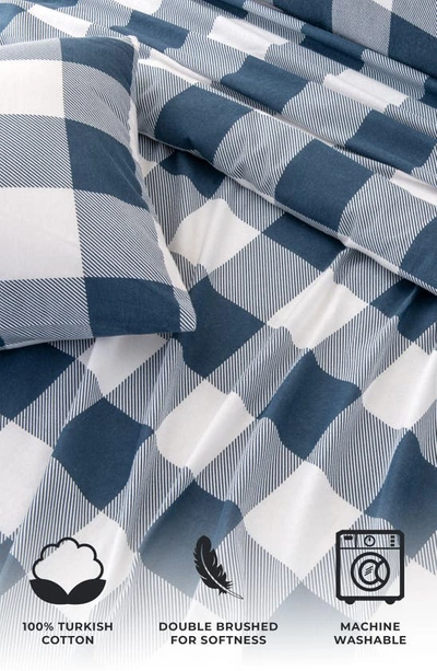 Woven & Weft Turkish Cotton Check Printed Flannel Sheet Set In Buffalo Check - Navy