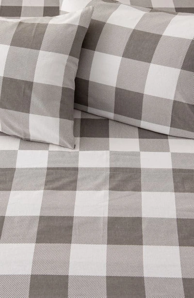 Woven & Weft Turkish Cotton Check Printed Flannel Sheet Set In Buffalo Check - Grey