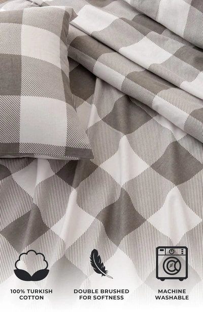 Woven & Weft Turkish Cotton Check Printed Flannel Sheet Set In Buffalo Check - Grey