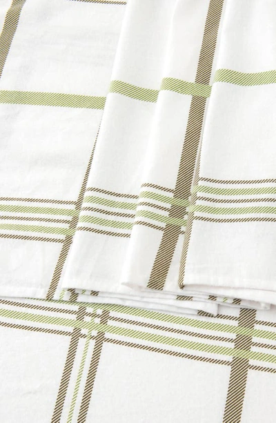 Woven & Weft Turkish Cotton Windowpane Printed Flannel Sheet Set In Windowpane - Olive