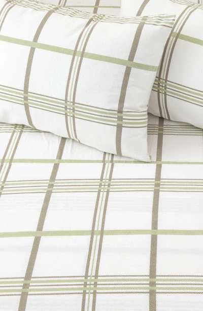 Woven & Weft Turkish Cotton Windowpane Printed Flannel Sheet Set In Windowpane - Olive