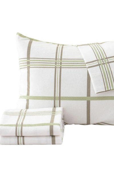 Woven & Weft Turkish Cotton Windowpane Printed Flannel Sheet Set In Windowpane - Olive