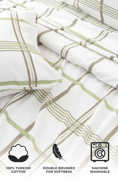 Woven & Weft Turkish Cotton Windowpane Printed Flannel Sheet Set In Windowpane - Olive