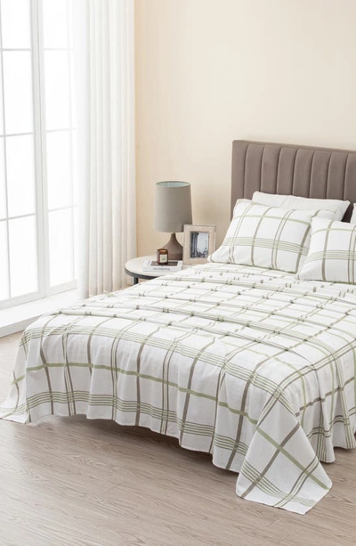 Woven & Weft Turkish Cotton Windowpane Printed Flannel Sheet Set In Windowpane - Olive