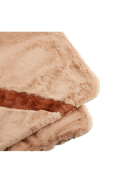 Shop Nike Swoosh Faux Fur Throw Blanket In Hemp/ Pecan
