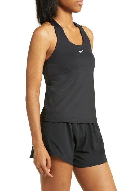 Nike Women's Swoosh Medium-support Padded Sports Bra Tank Top In Black/ Black/ White