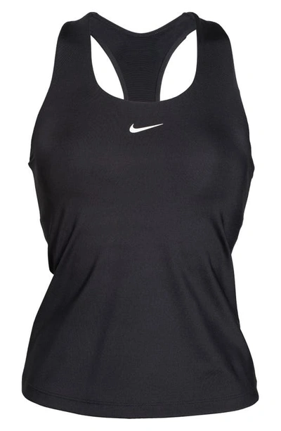 Nike Women's Swoosh Medium-support Padded Sports Bra Tank Top In Black/ Black/ White