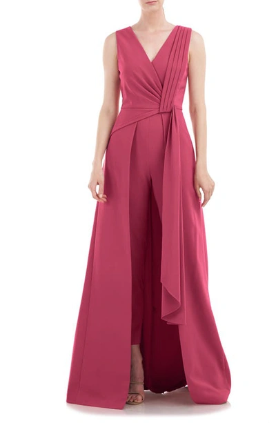 Shop Kay Unger Lorelai Pleated Maxi Jumpsuit In Berry Sorbet