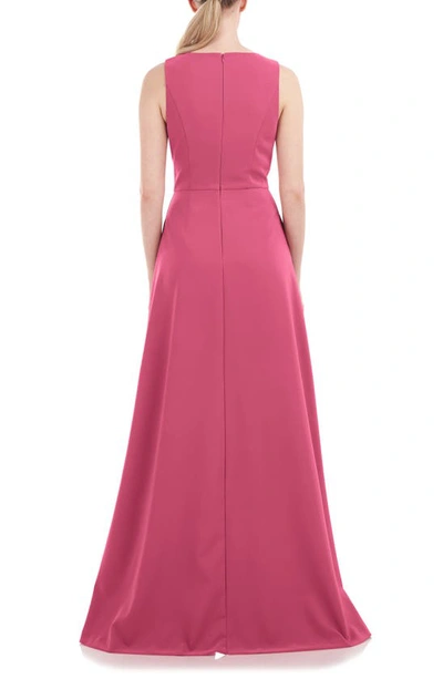 Shop Kay Unger Lorelai Pleated Maxi Jumpsuit In Berry Sorbet