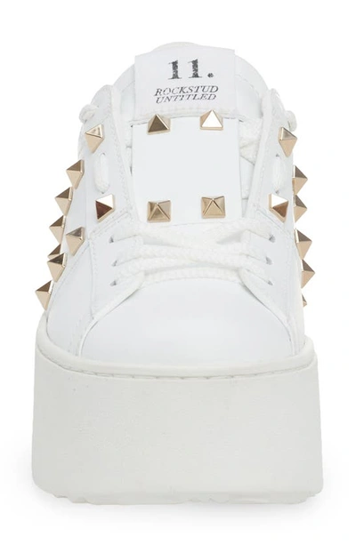 Valentino Garavani Flatform Rockstud Untitled Trainer In Calfskin And Wool Woman White 39 In 0bo Bianco