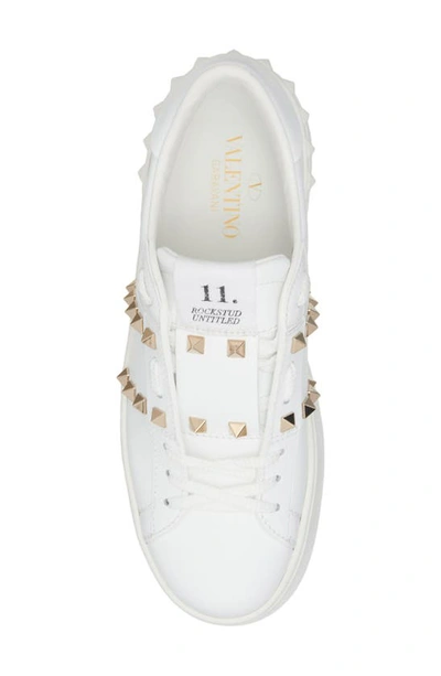 Valentino Garavani Flatform Rockstud Untitled Trainer In Calfskin And Wool Woman White 39 In 0bo Bianco