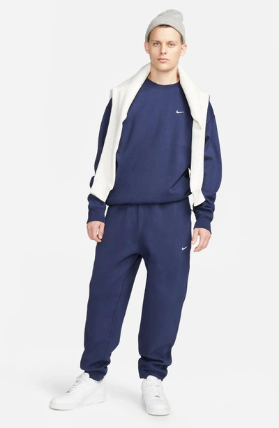 Shop Nike Solo Swoosh Fleece Sweatpants In Midnight Navy/ White