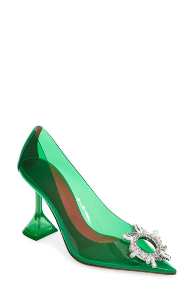 Shop Amina Muaddi Begum Glass Pointed Toe Pump In Emerald Green