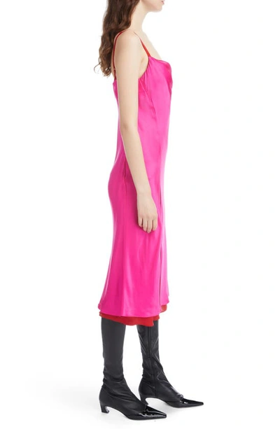 Shop Acne Studios Dasa Layered Cowl Neck Satin Slipdress In Fuchsia Pink