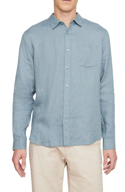 Shop Vince Linen Button-up Shirt In Dk Teal Pool
