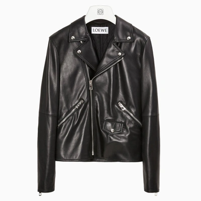 Shop Loewe Black Biker Jacket In Leather