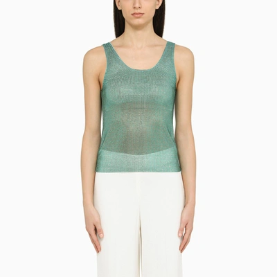 Giuseppe Di Morabito Mesh Sleeveless Top Shimmering Finish In Blue