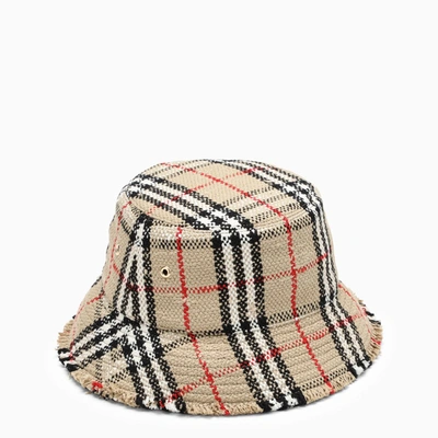 Shop Burberry Bucket Hat In Crochet Vintage Check In Beige