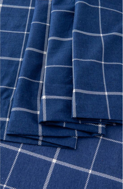 Woven & Weft Turkish Cotton Windowpane Printed Flannel Sheet Set In Windowpane - Navy / White