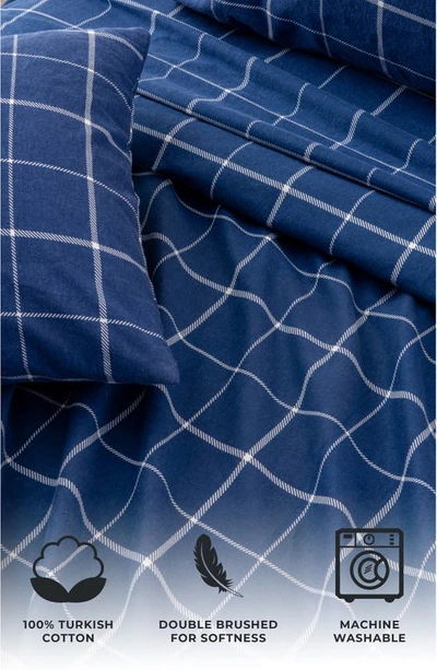 Woven & Weft Turkish Cotton Windowpane Printed Flannel Sheet Set In Windowpane - Navy / White