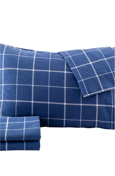 Woven & Weft Turkish Cotton Windowpane Printed Flannel Sheet Set In Windowpane - Navy / White