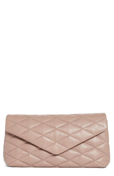 Shop Saint Laurent Sade Leather Puffer Clutch In Rosy Sand