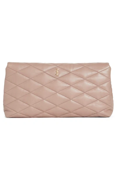 Shop Saint Laurent Sade Leather Puffer Clutch In Rosy Sand