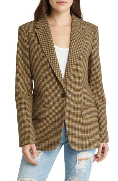 Shop Frame '70s Houndstooth Wool Blend Blazer In Ochre Multi