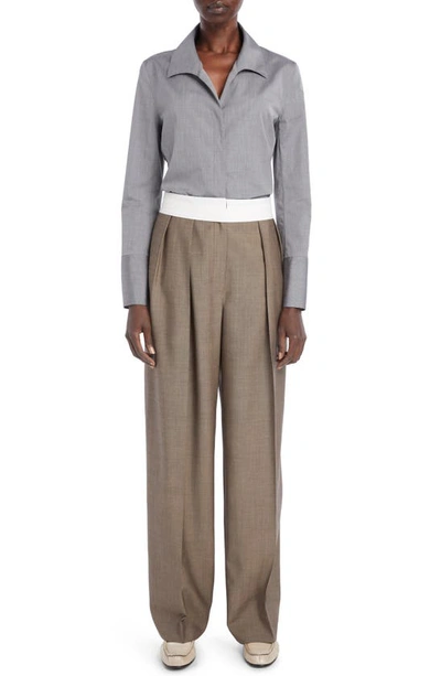 Shop The Row Peg Chambray Button-up Shirt In Grey