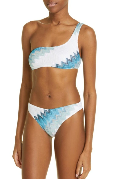 Shop Missoni Chevron One-shoulder Two-piece Swimsuit In White Sky Blue