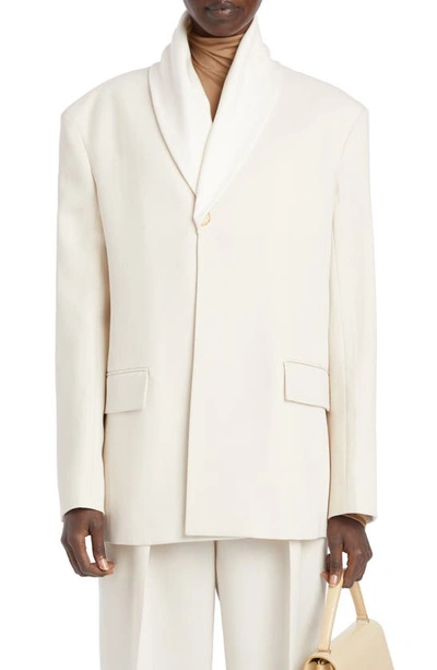 Shop The Row Jeanette Shawl Collar Single Breasted Virgin Wool & Silk Tuxedo Jacket In Eggshell