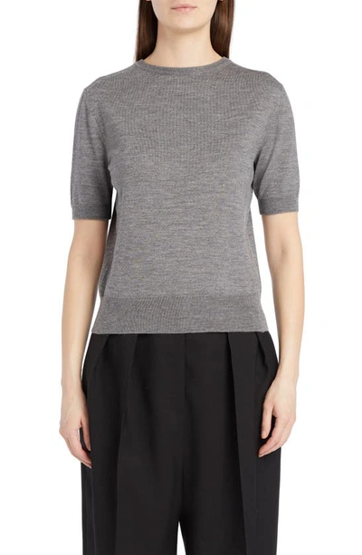 Shop The Row Paolo Short Sleeve Wool & Silk Sweater In Medium Grey Melange